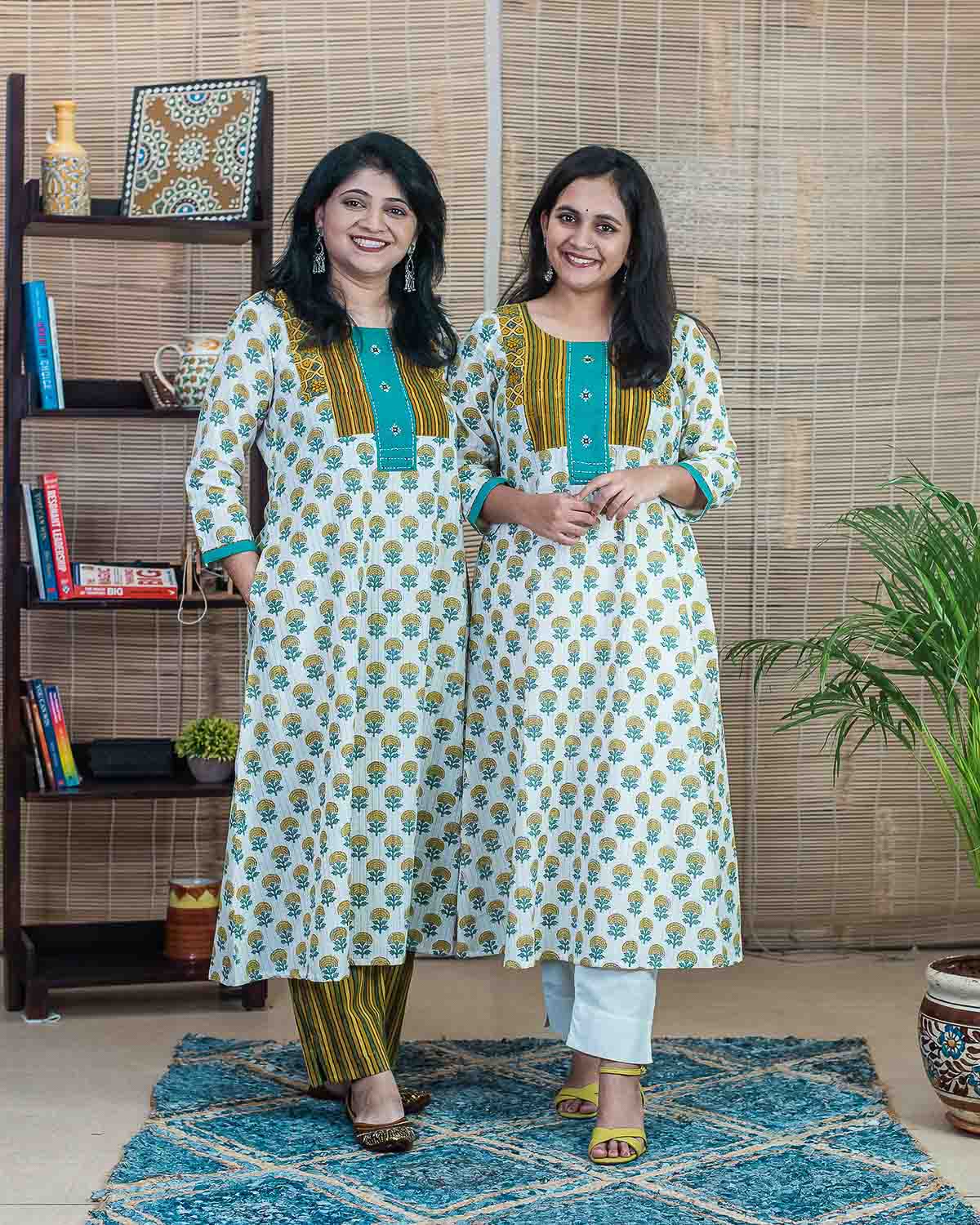 White yellow Lurex Mughal butta Dress cum Kurta