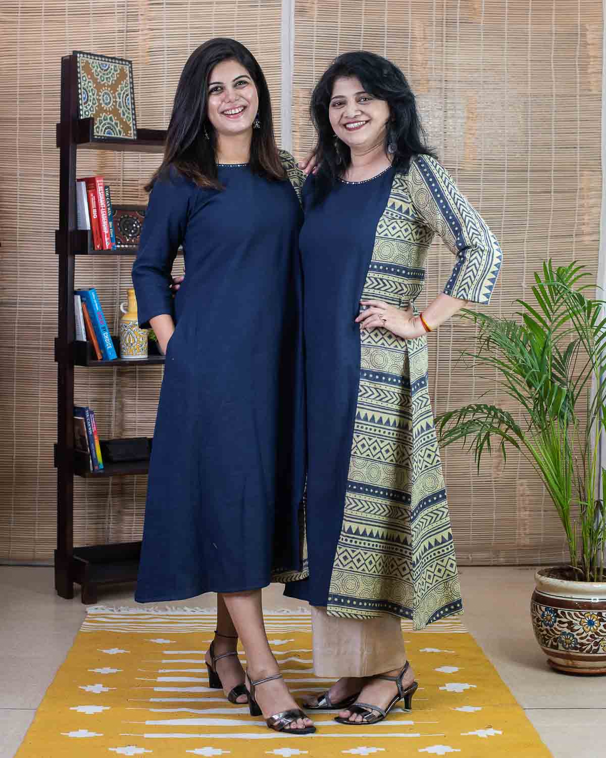 Signature - Navy Blue with borders Slub Dress/kurta
