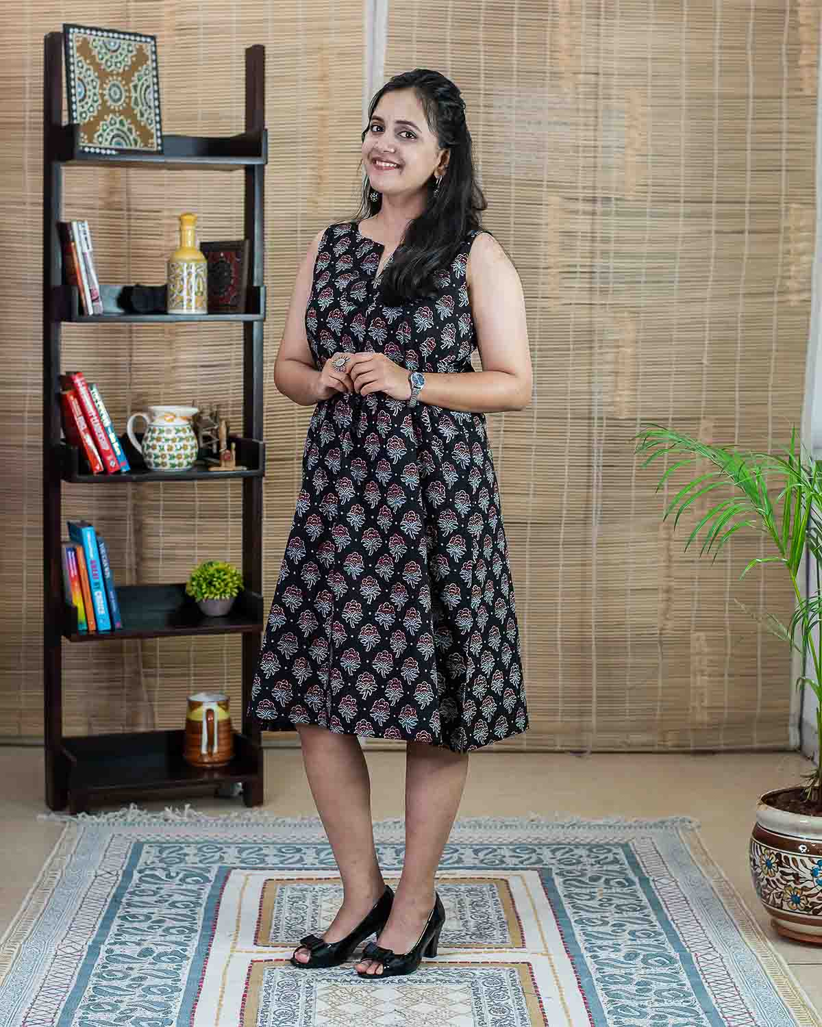 Black ajrakh sleeveless Dress cum Kurta