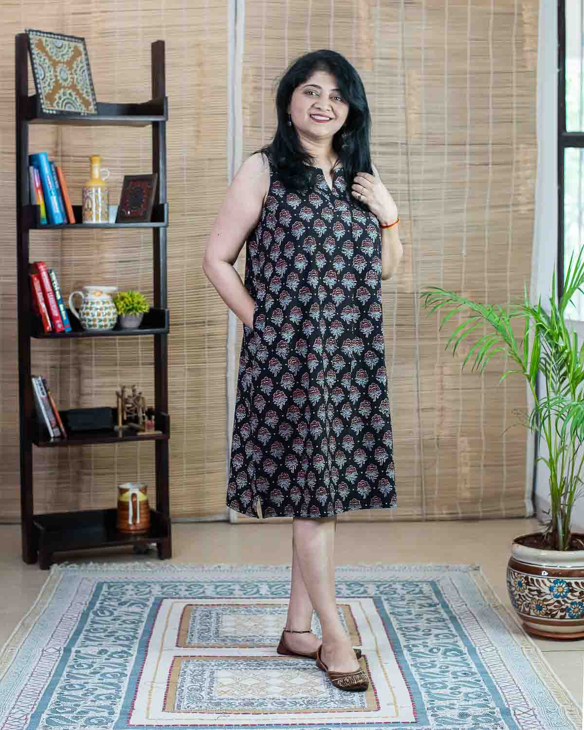 Black ajrakh sleeveless Dress cum Kurta