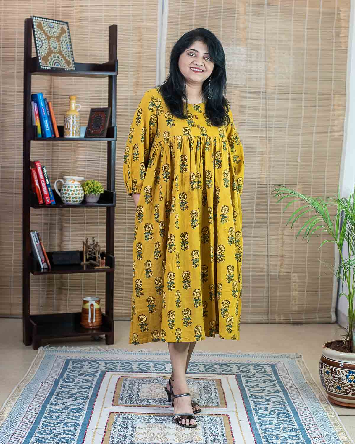 "No fit" Yellow ajrakh long dress