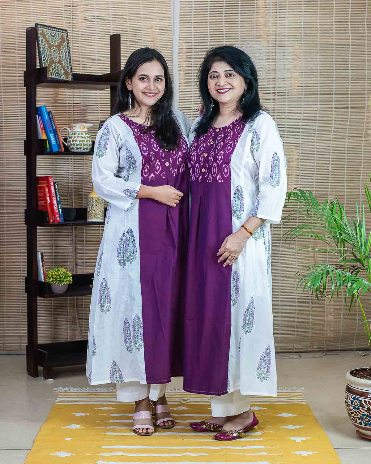 White purple ikkat Relaxed fit dress/ kurta