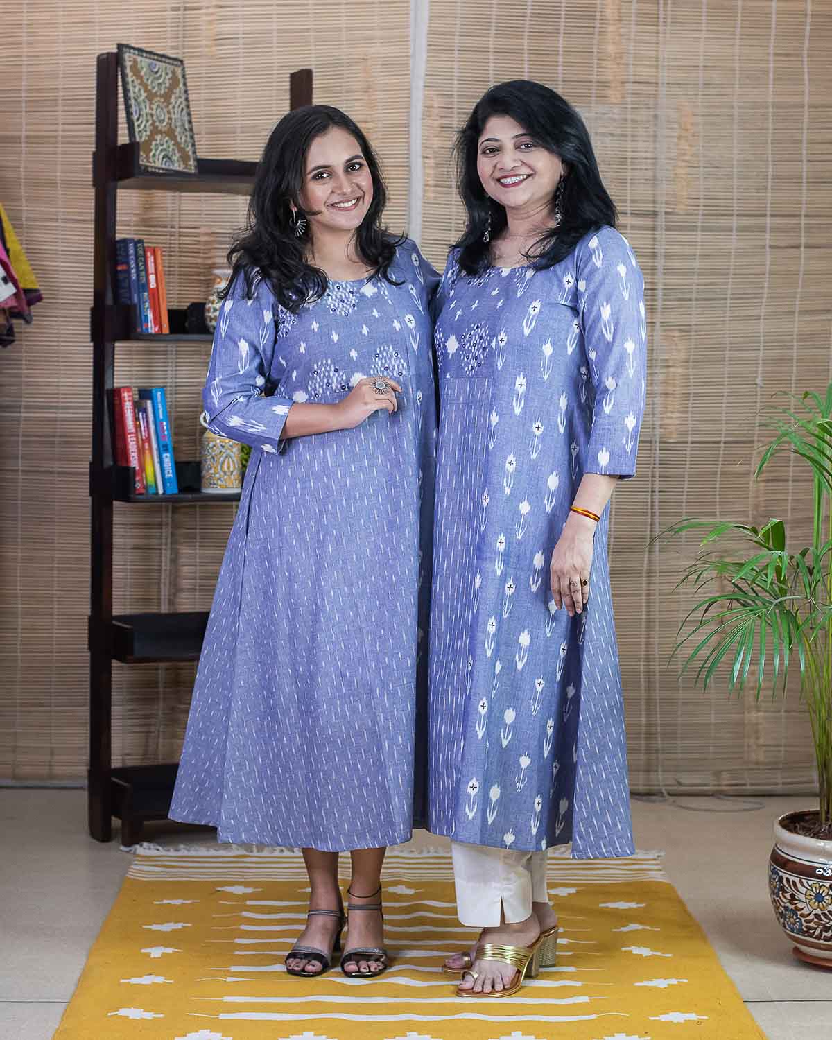 Blue Ikkat embroidered dress / kurta