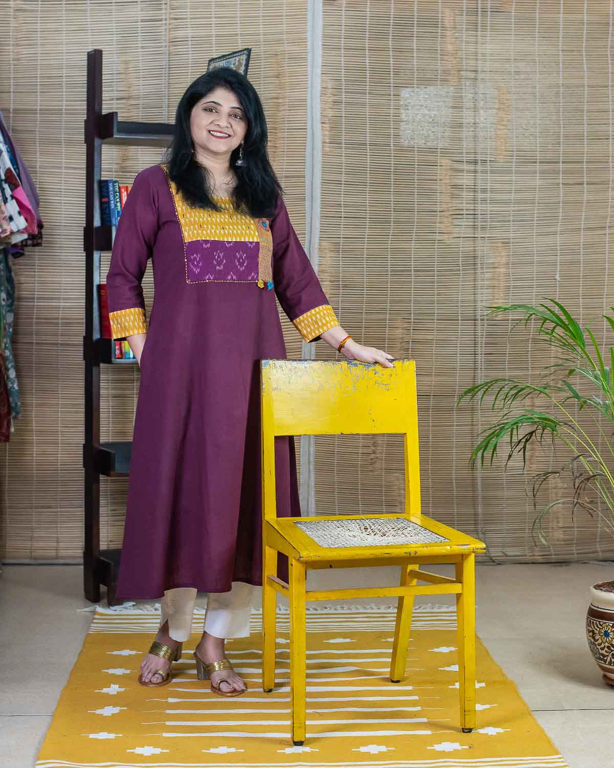 Mauve/Brown Lambani Handwork - Ikkat exclusive Dress Cum Kurta
