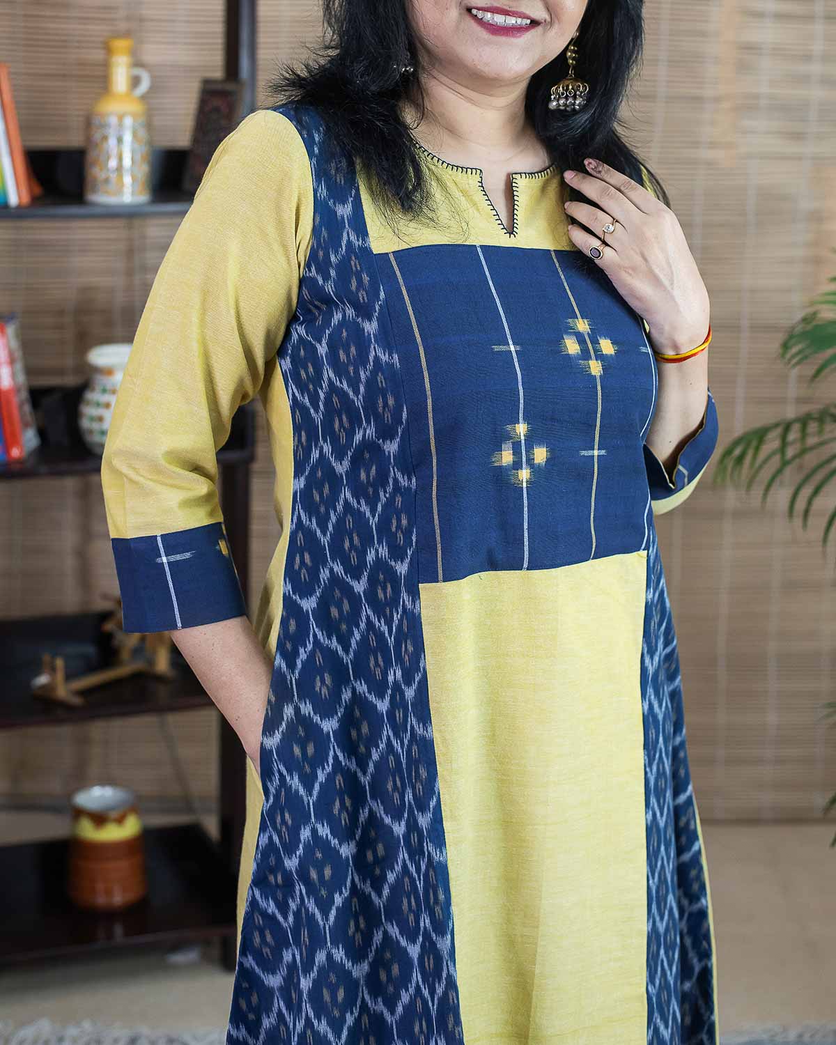 Yellow Blue Exclusive Ikkat dress / kurta