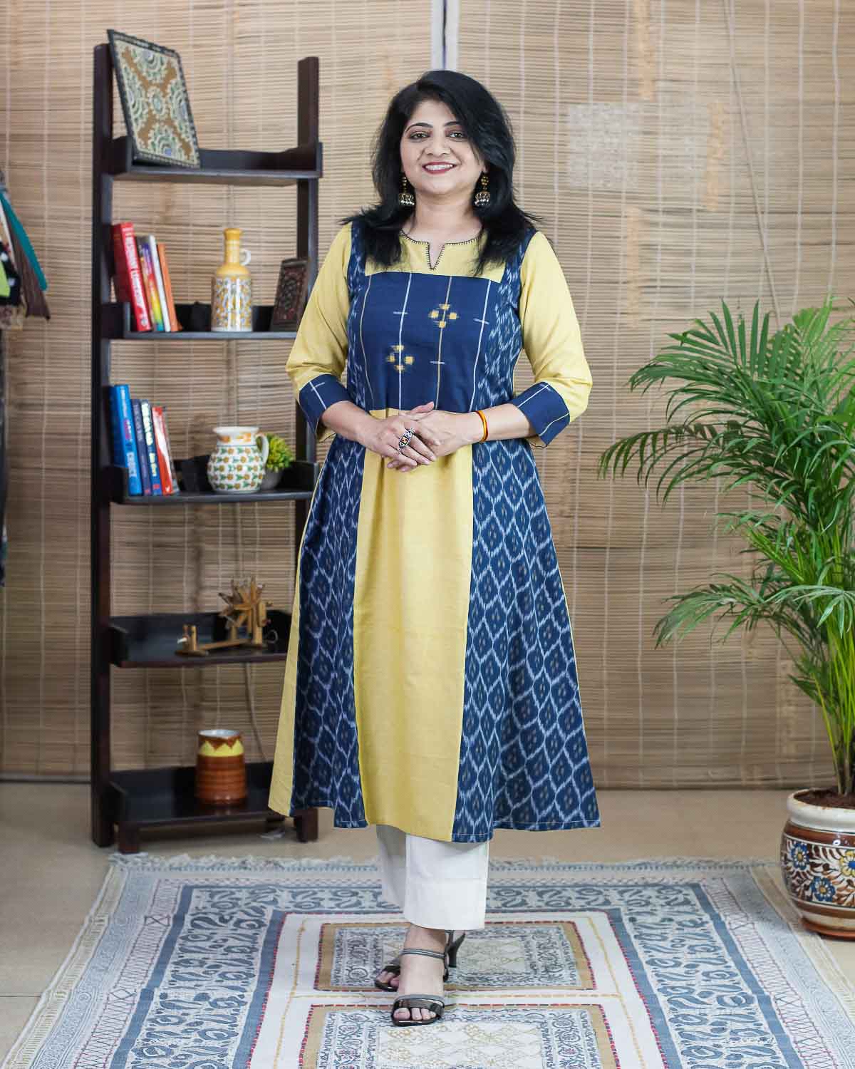 Yellow Blue Exclusive Ikkat dress / kurta