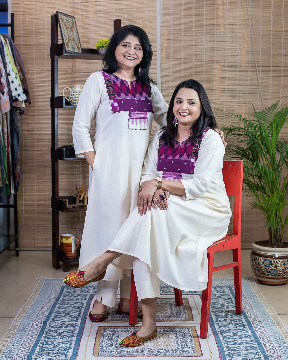 Cream Purple Ikkat collage dress cum kurta