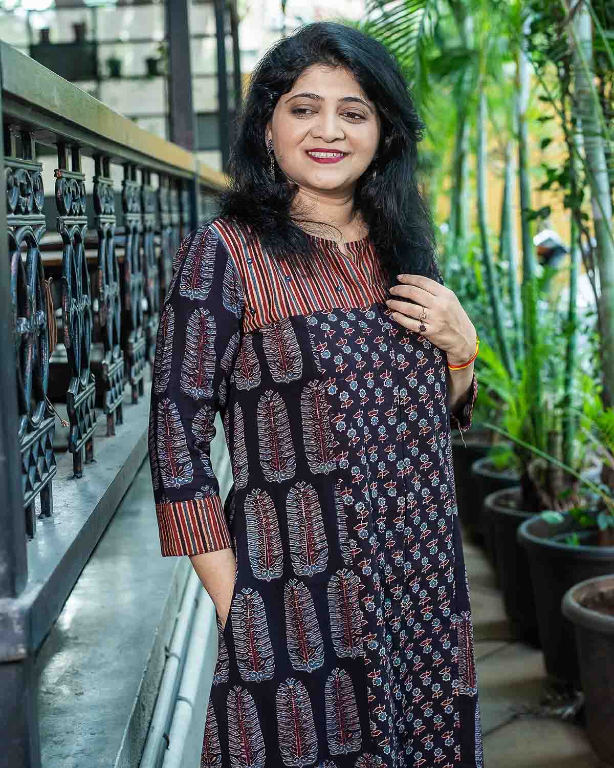 Black Ajrakh Patchwork dress cum kurta