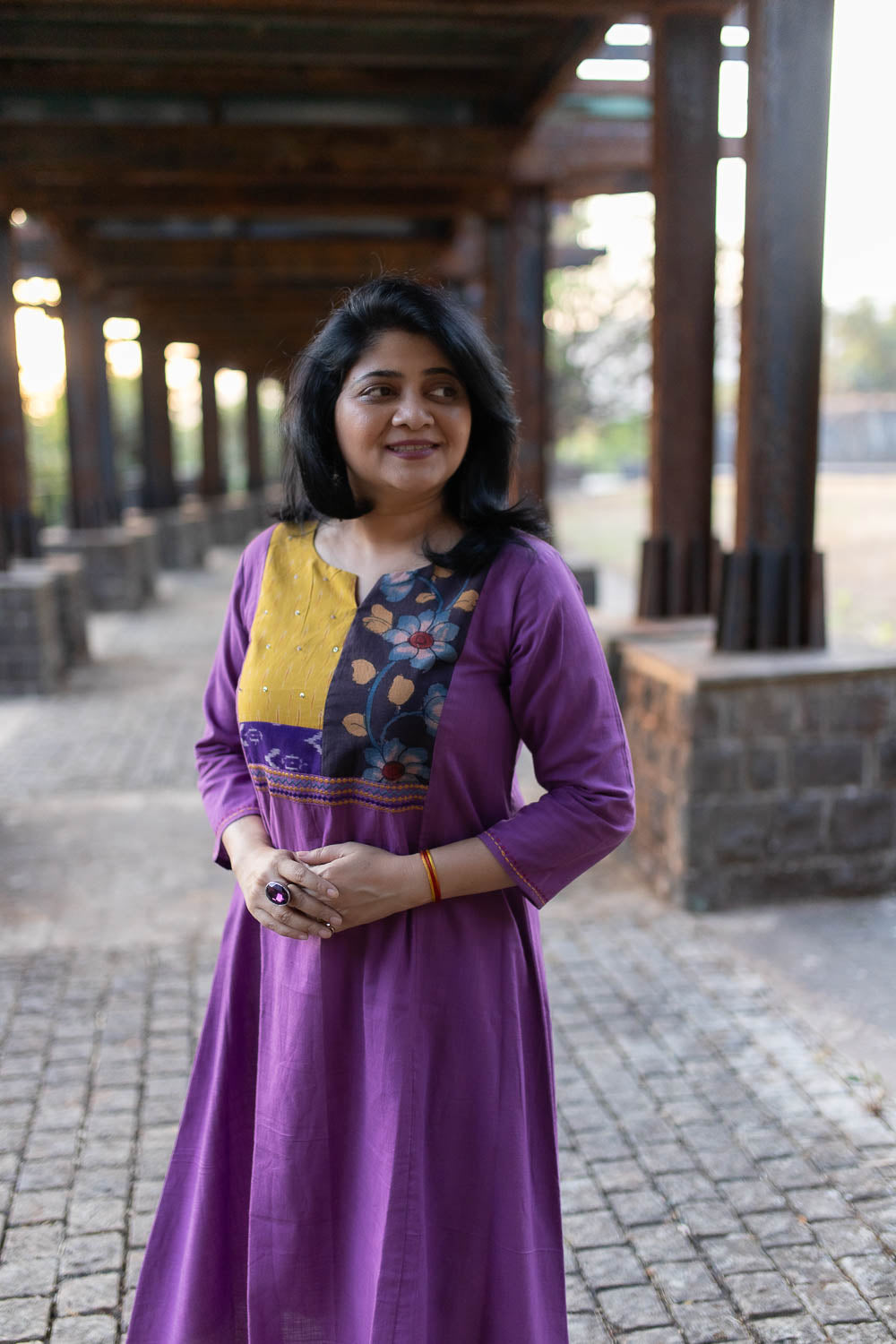 Signature slub cotton Purple with exclusive Pen kalamkari & ikkat