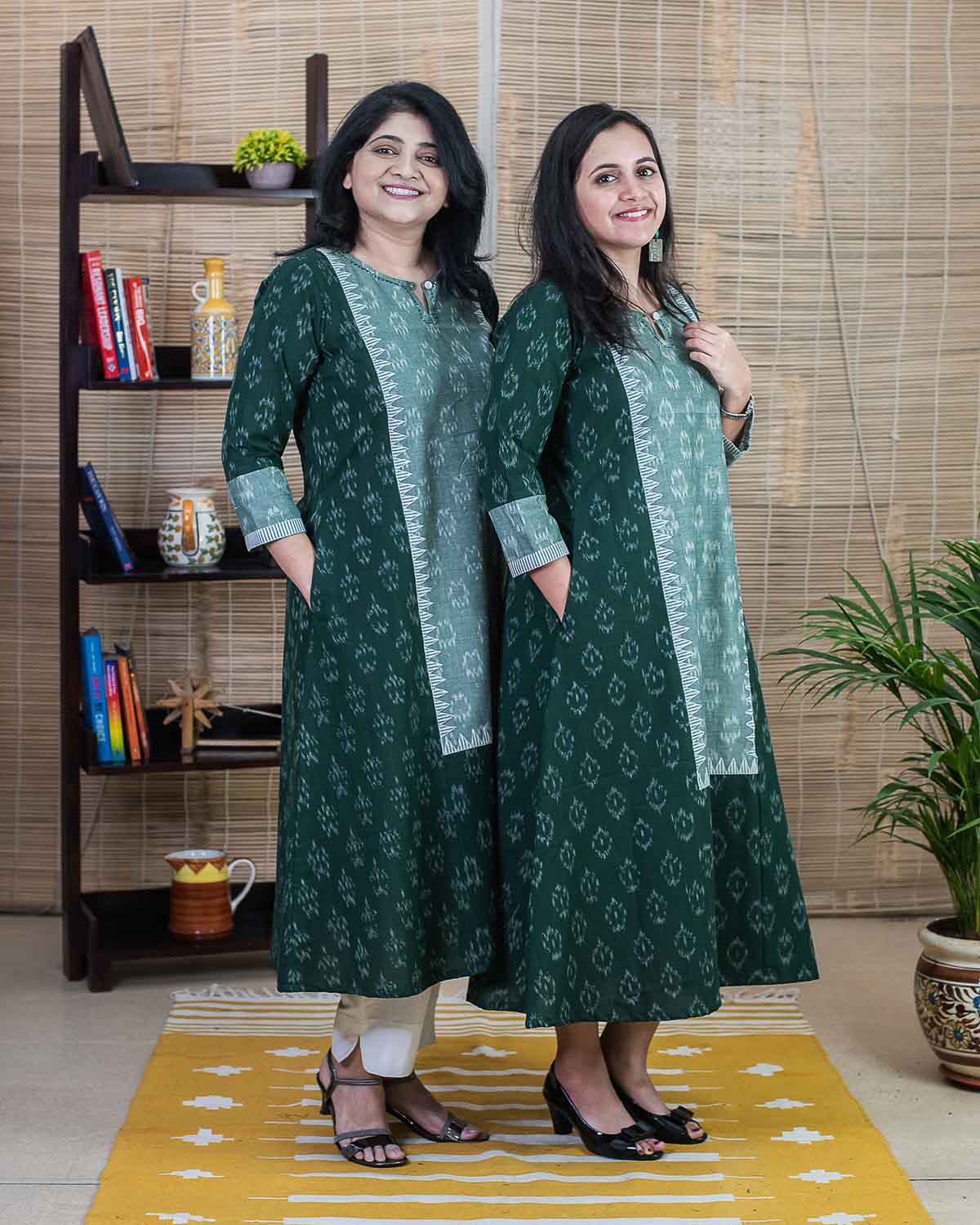 Green ikkat & applique work Dress Cum Kurta