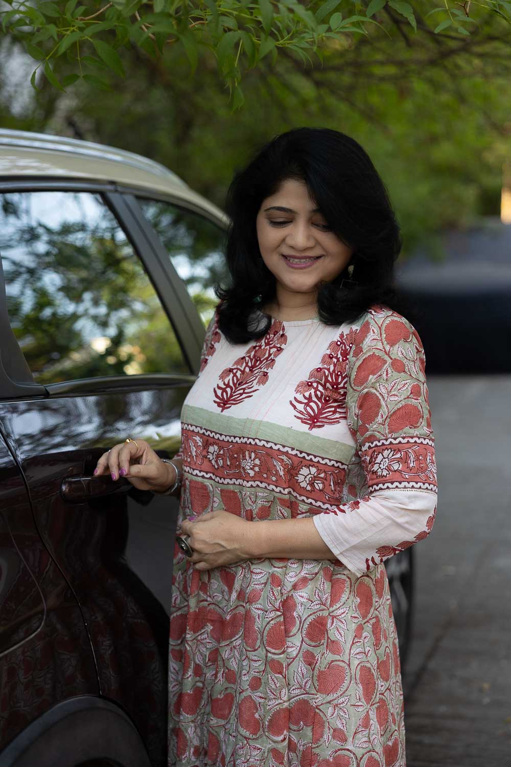Soft Cotton Rust Green Hand block printed Anarkali