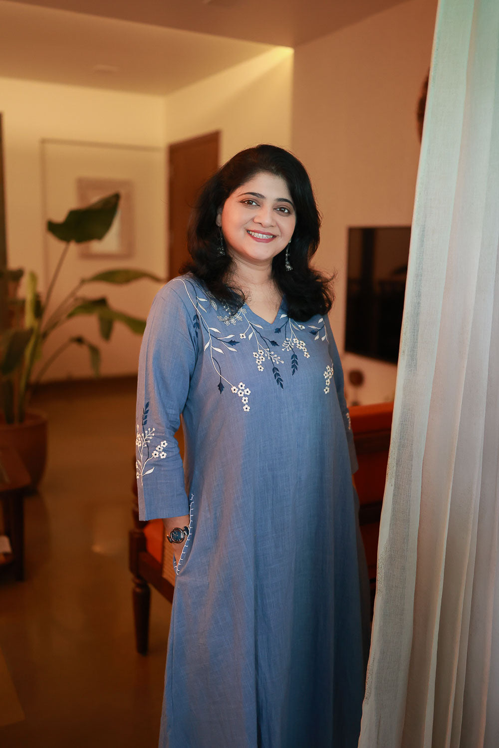 Powder Blue embroidered Dress cum Kurta