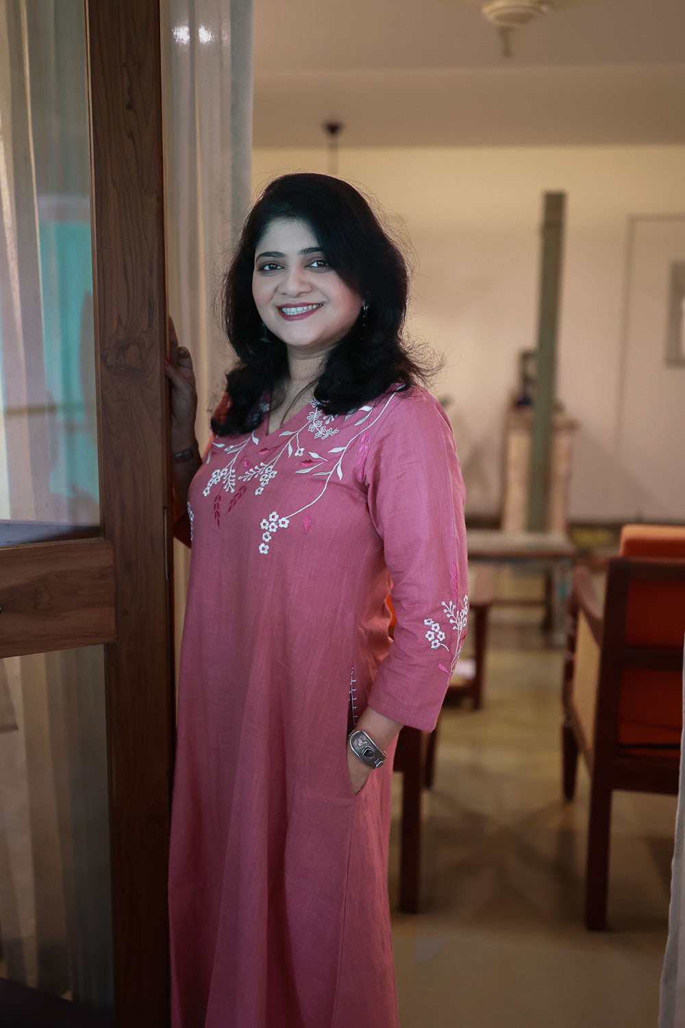 Pink embroidered Dress cum kurta