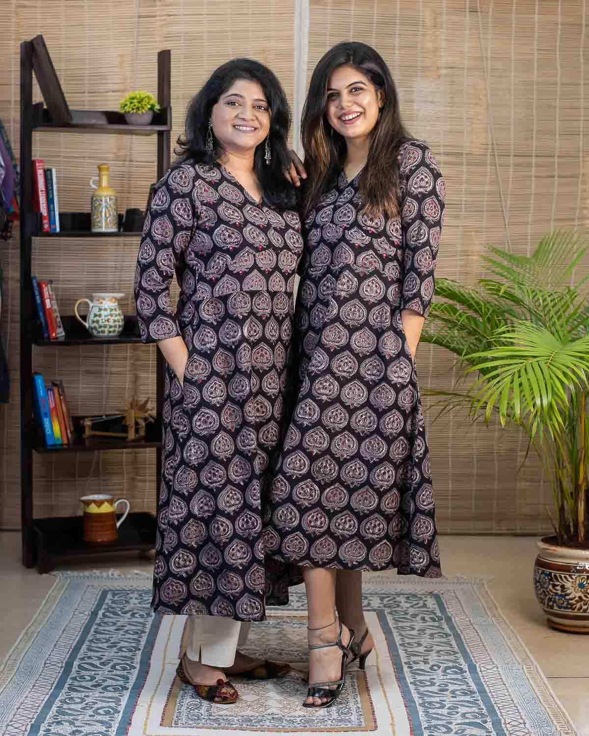 Jahota hand block printed Pure cotton slub Black/Brown Dress