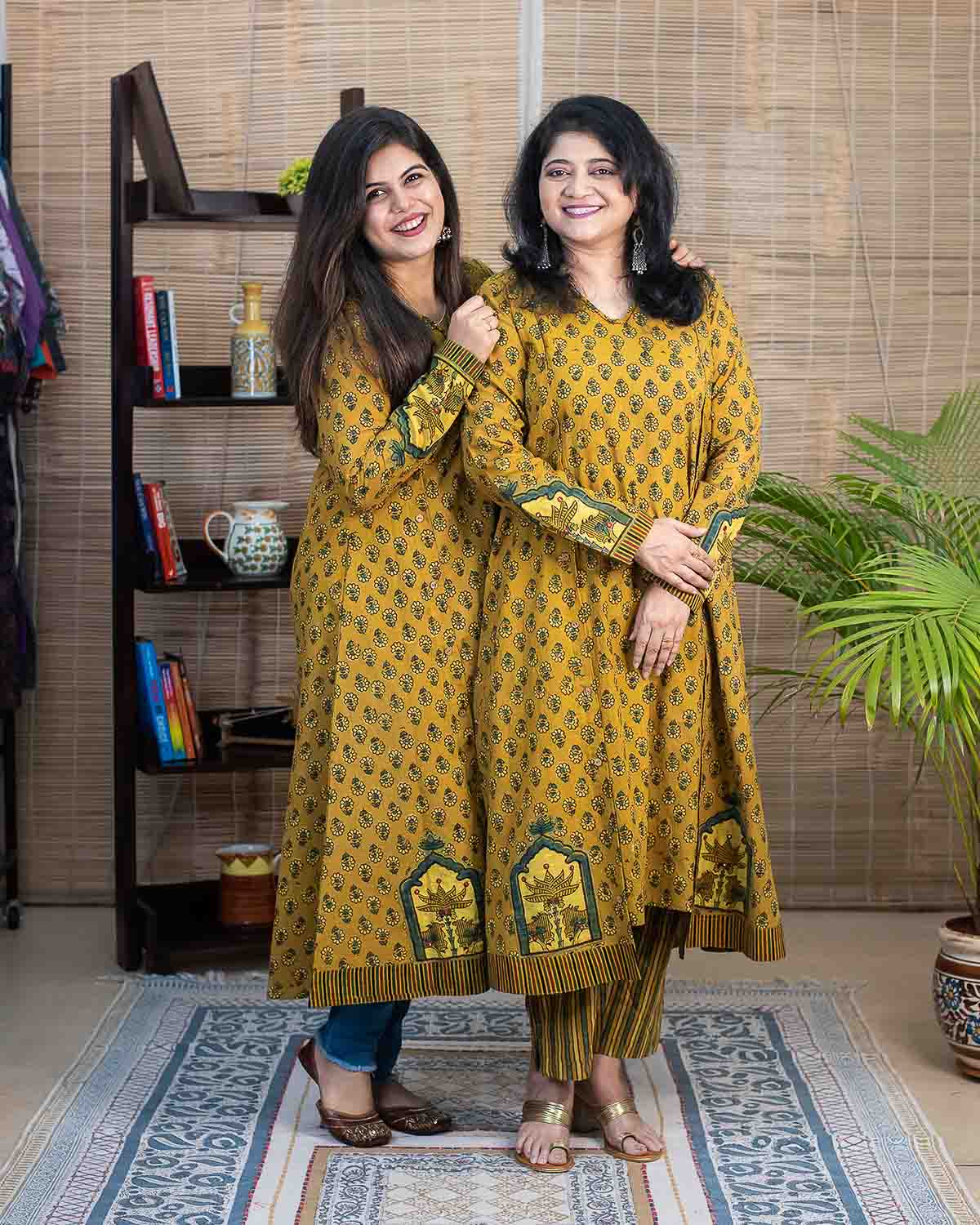 Yellow Ajrakh Pichhwai embroidered Dress cum Kurta