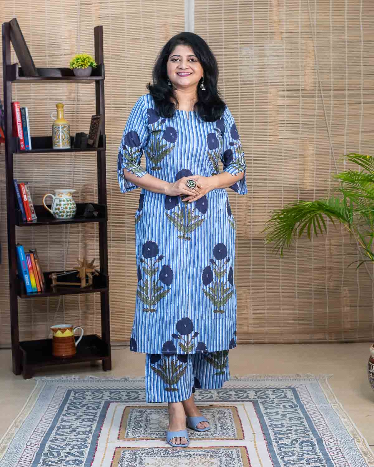 Blue hand block mughal butta kurta
