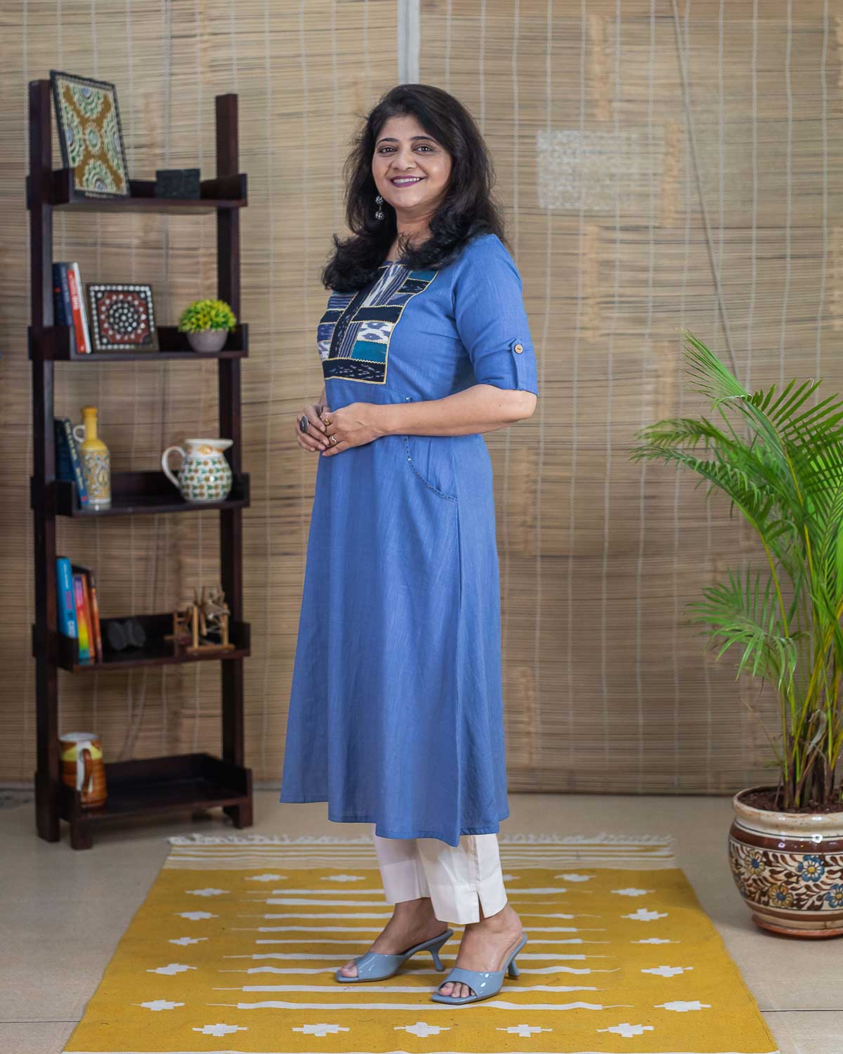 Blue Ikkat Signature Patch Dress cum Kurta