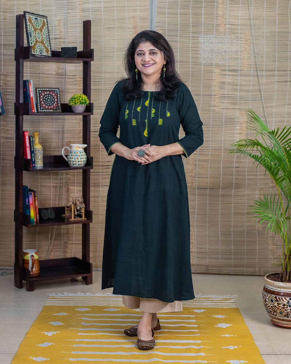 Dark bottle Green Bandish applique work exclusive