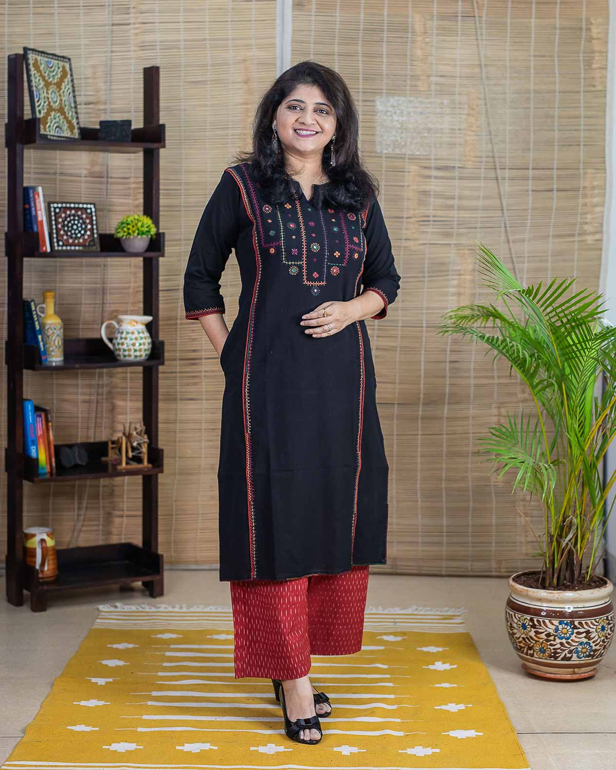 Black Exclusive Organic Cotton kurta with Lambani handwork