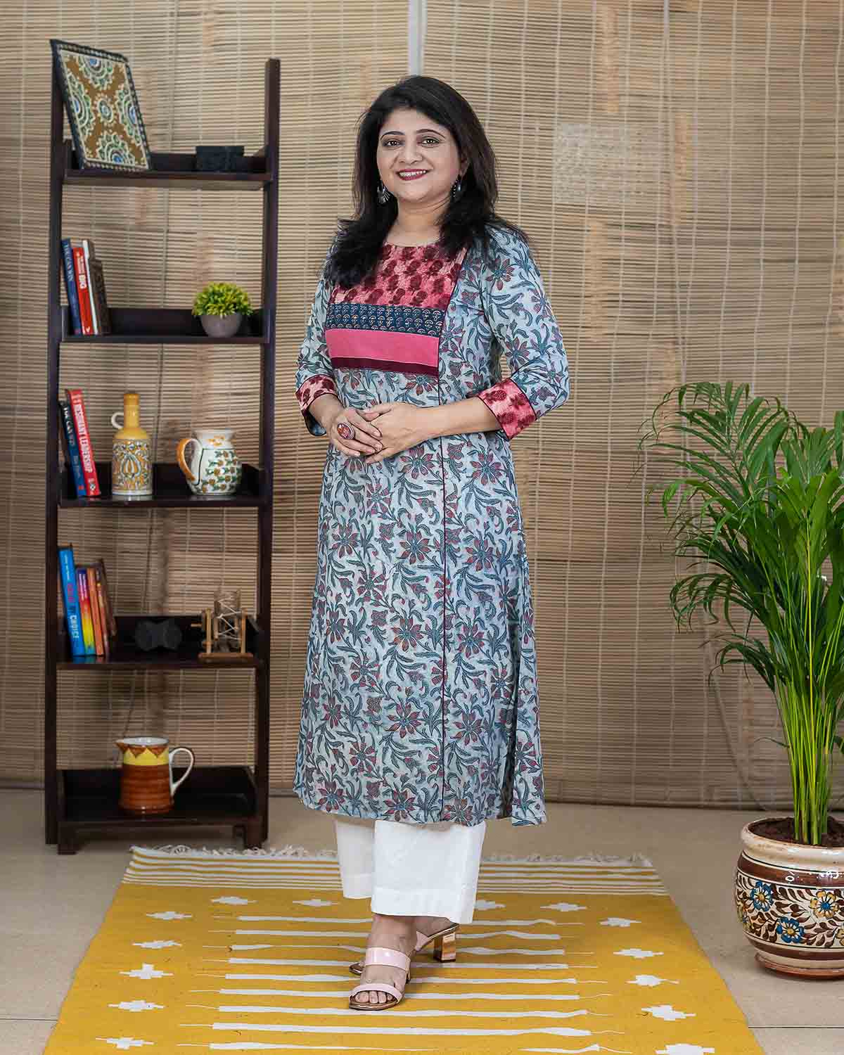 Bagru Ajrakh Handblock Printed Cotton Dress Kurta in Blue — Rush Me Fashions