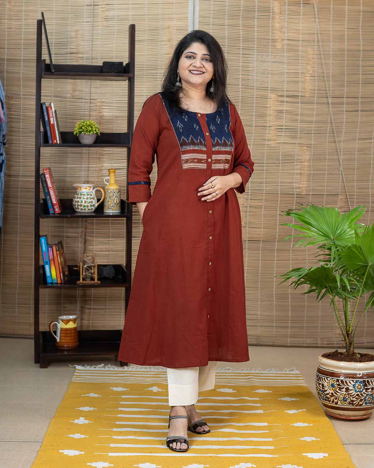 Brown red Ikkat with Navy blue Sambalpur ikkat for women – Rush Me Fashions Pune