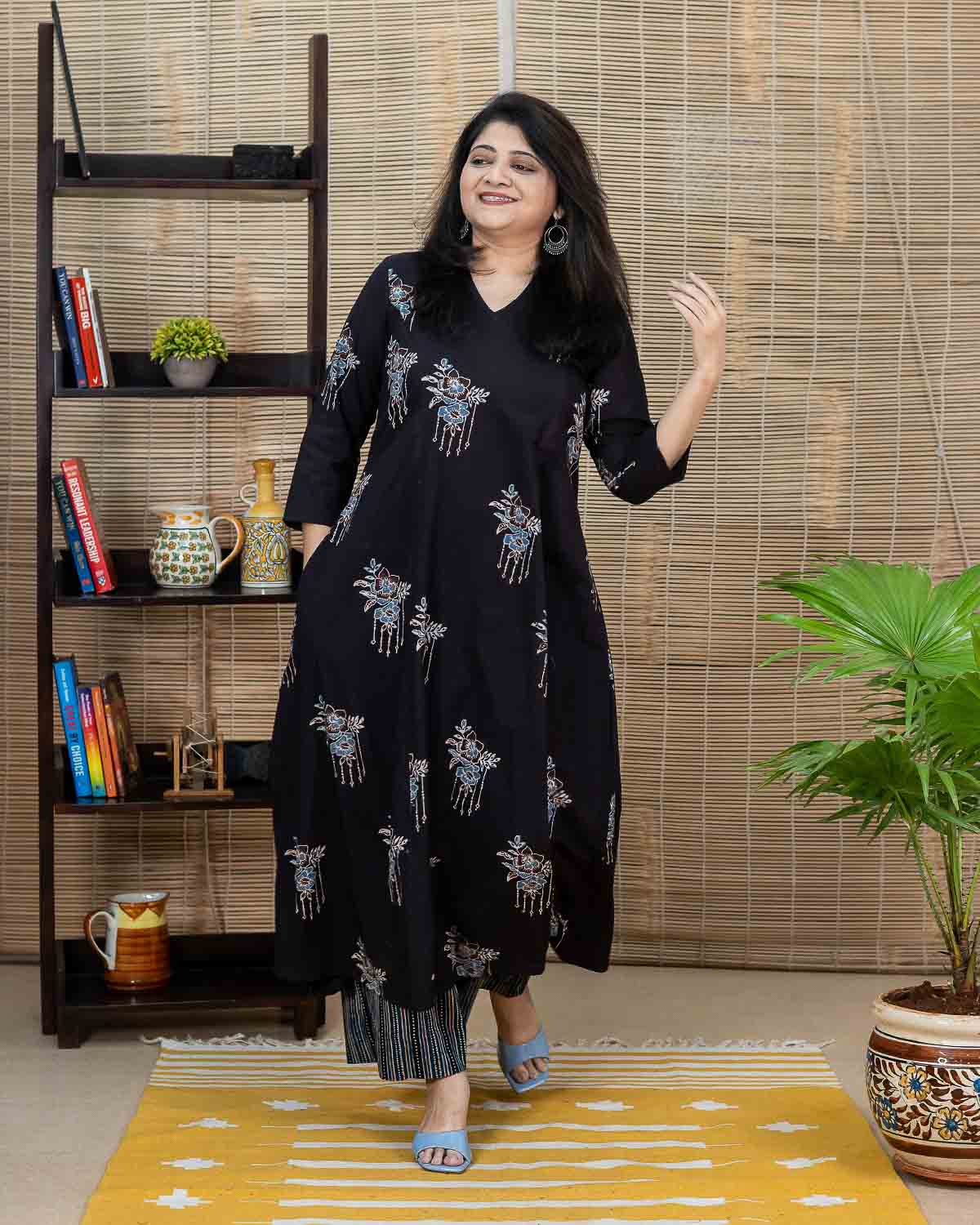 Black Ajrakh long kurta with flare for women – Rush Me Fashions Pune
