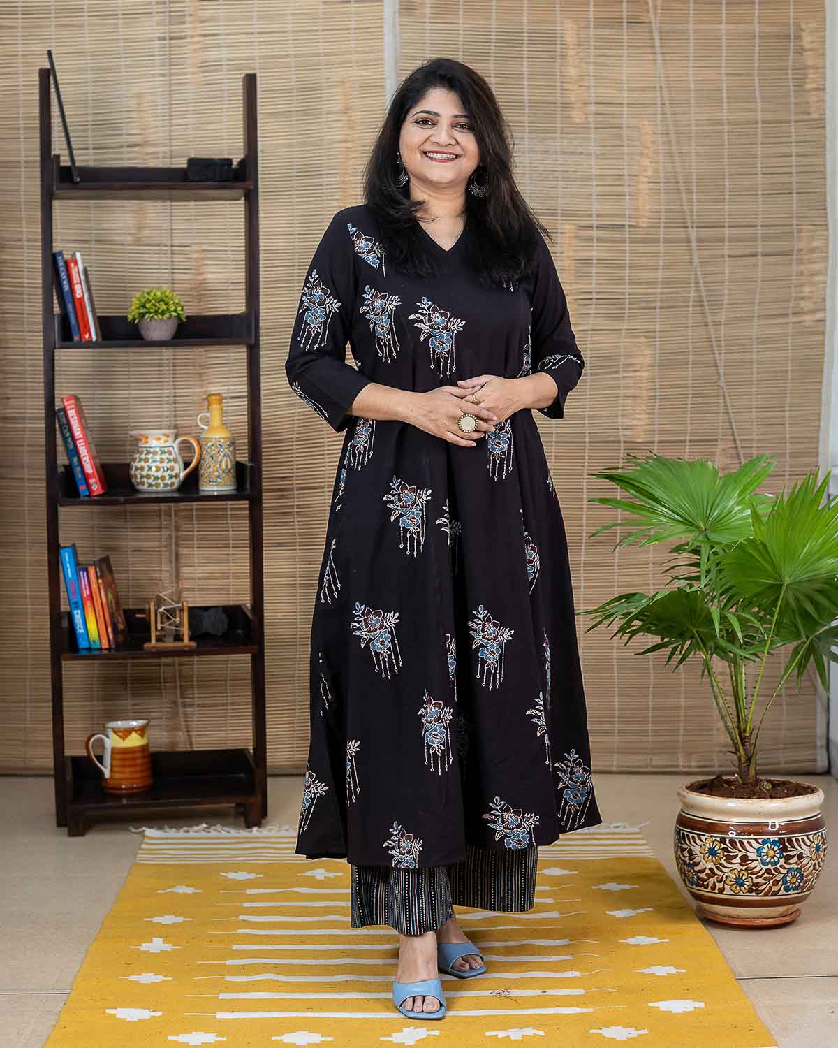 Black Ajrakh long kurta with flare