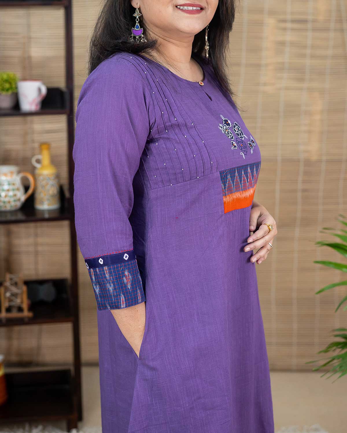 Purple embroidered kurta with Sambalpur ikkat & bandhej for women – Rush Me Fashions Pune