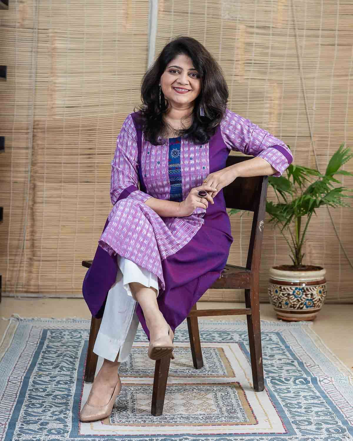 Magenta Exclusive Double Ikkat & Lambani work kurta