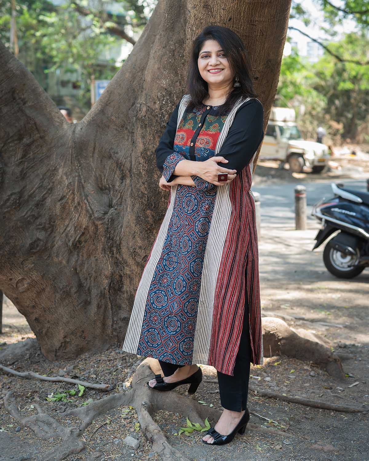 Multicolor Ajrakh kurta with tassels