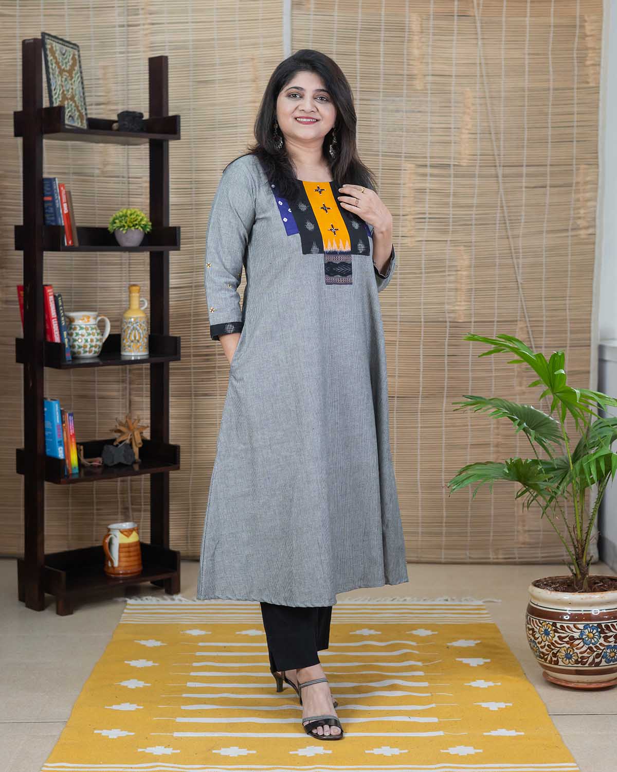 Ikkat Dress with exclusive patchwork & embroideries