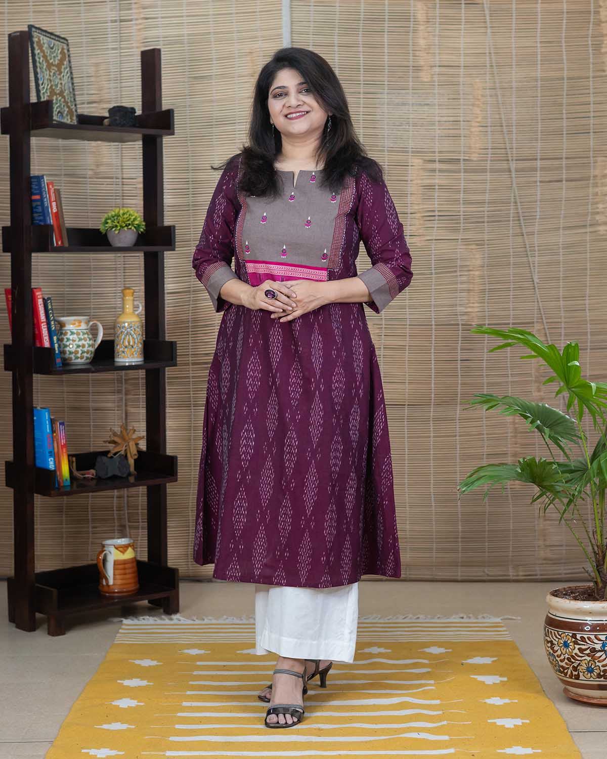 Exclusive Ikkat kurta with patchwork & Embroideries