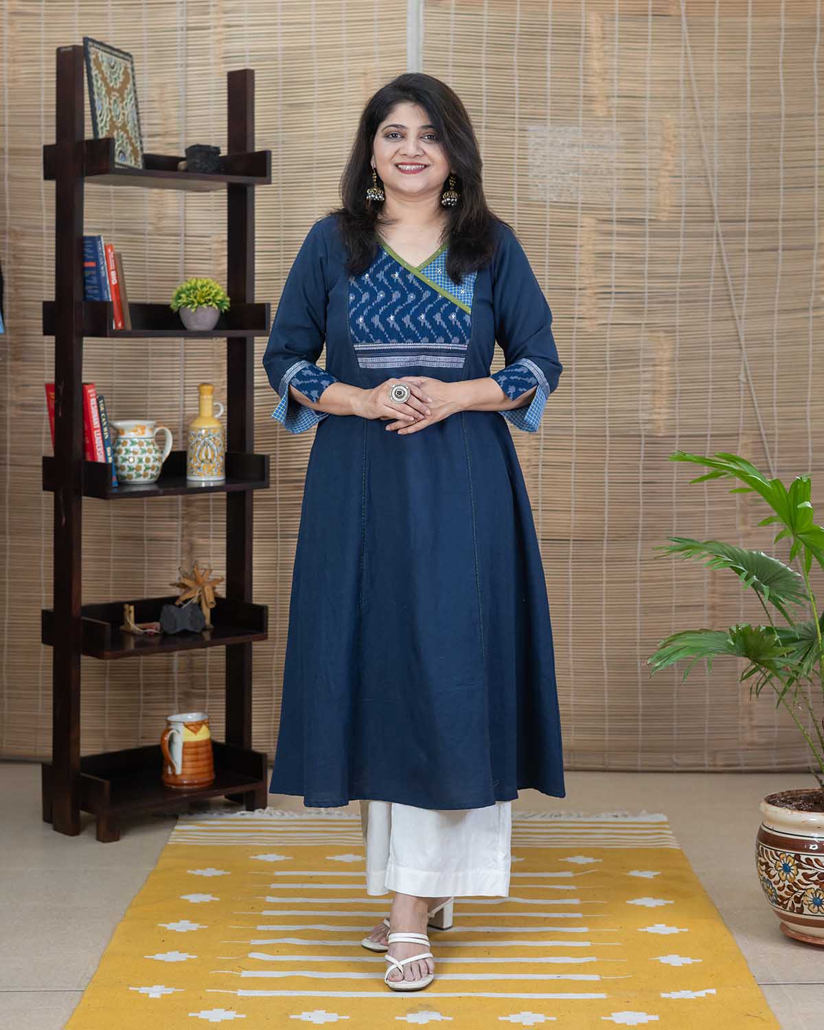 Exclusive Ikkat with Ilkal Navy blue kurta