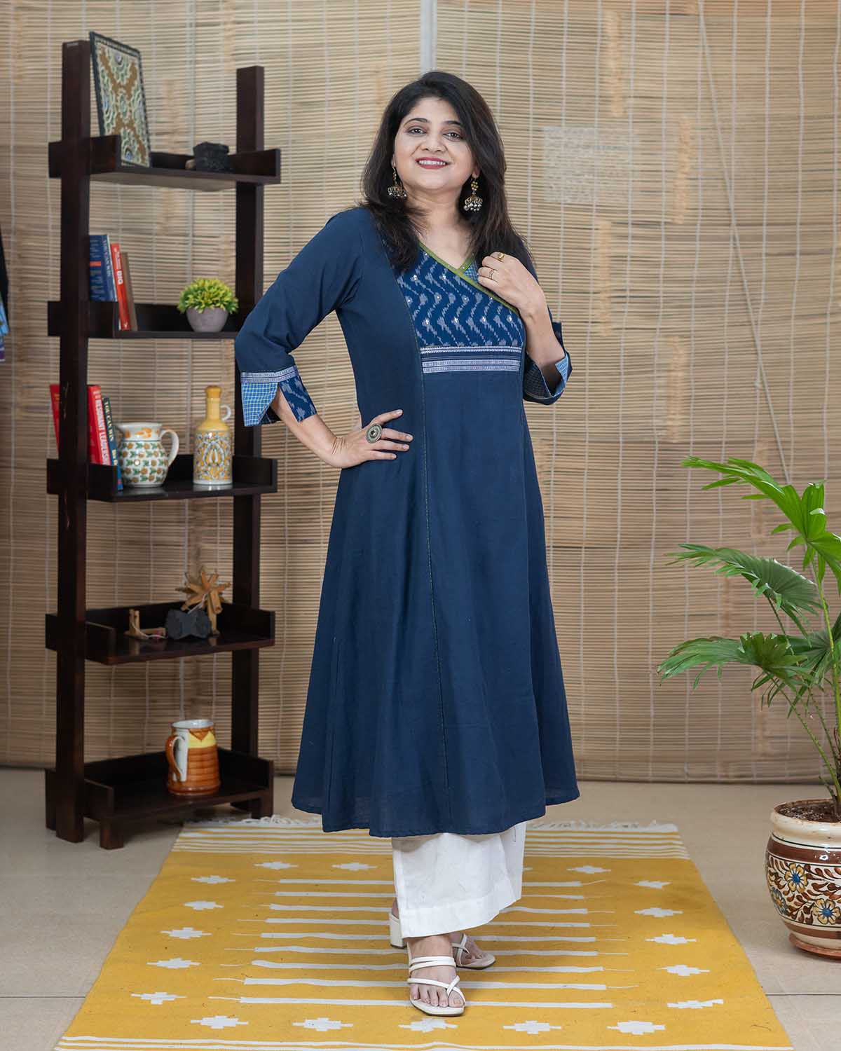 Exclusive Ikkat with Ilkal Navy blue kurta