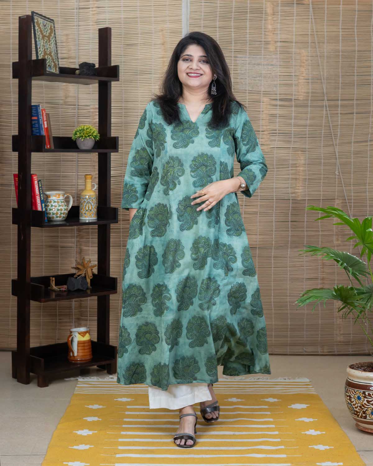 Ajrakh Vanaspati hand block Comfort fit dress with princess cut