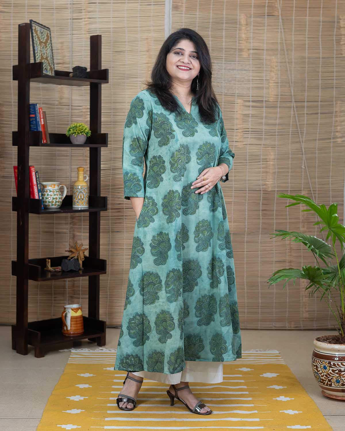 Ajrakh Vanaspati hand block Comfort fit dress with princess cut