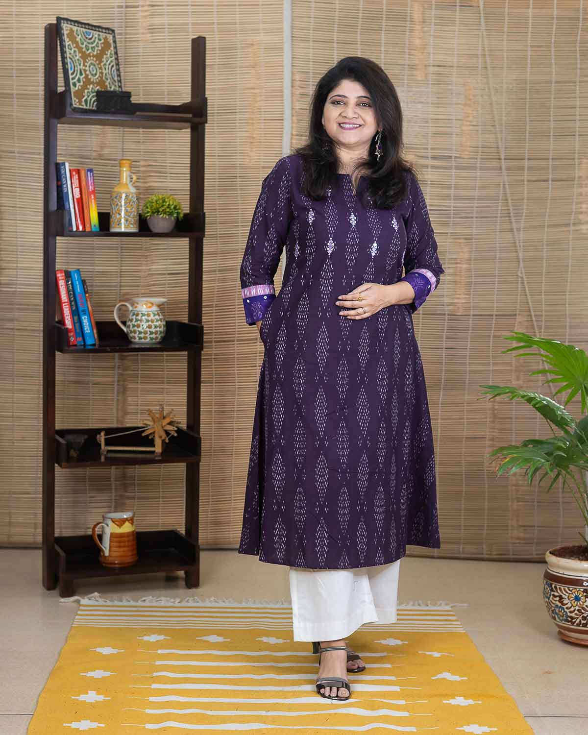 Violet Purple Ikkat embroidered dress