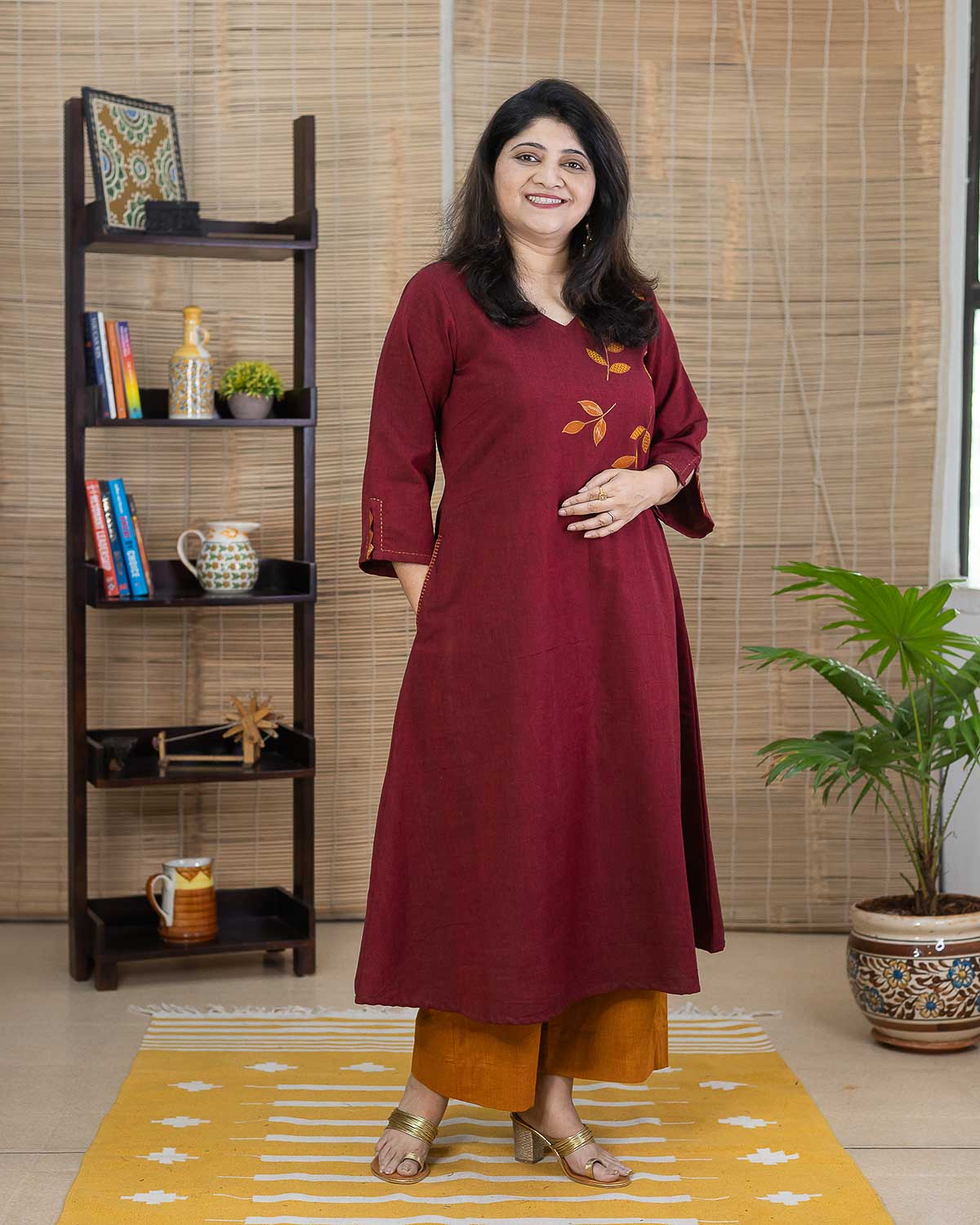 Maroon Ikkat applique work Dress