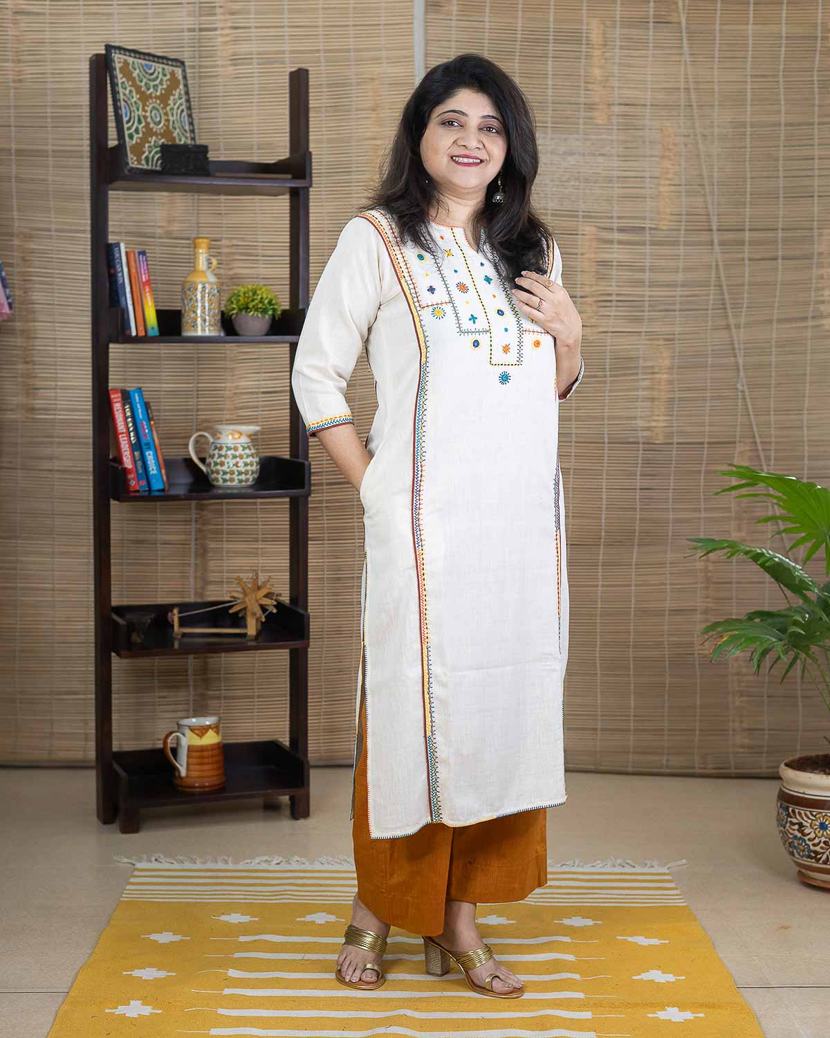 Cream Exclusive Organic Cotton kurta with Lambani handwork