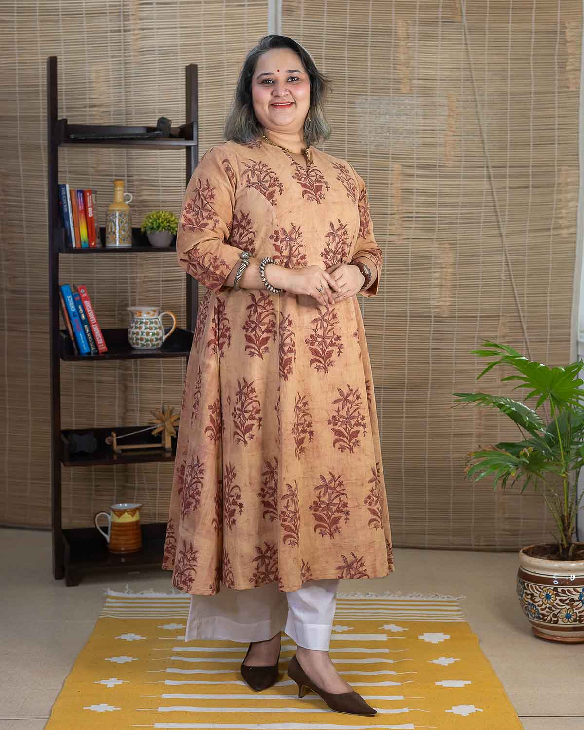 Pink/Peach Vanaspati Ajrakh dress with embroidery