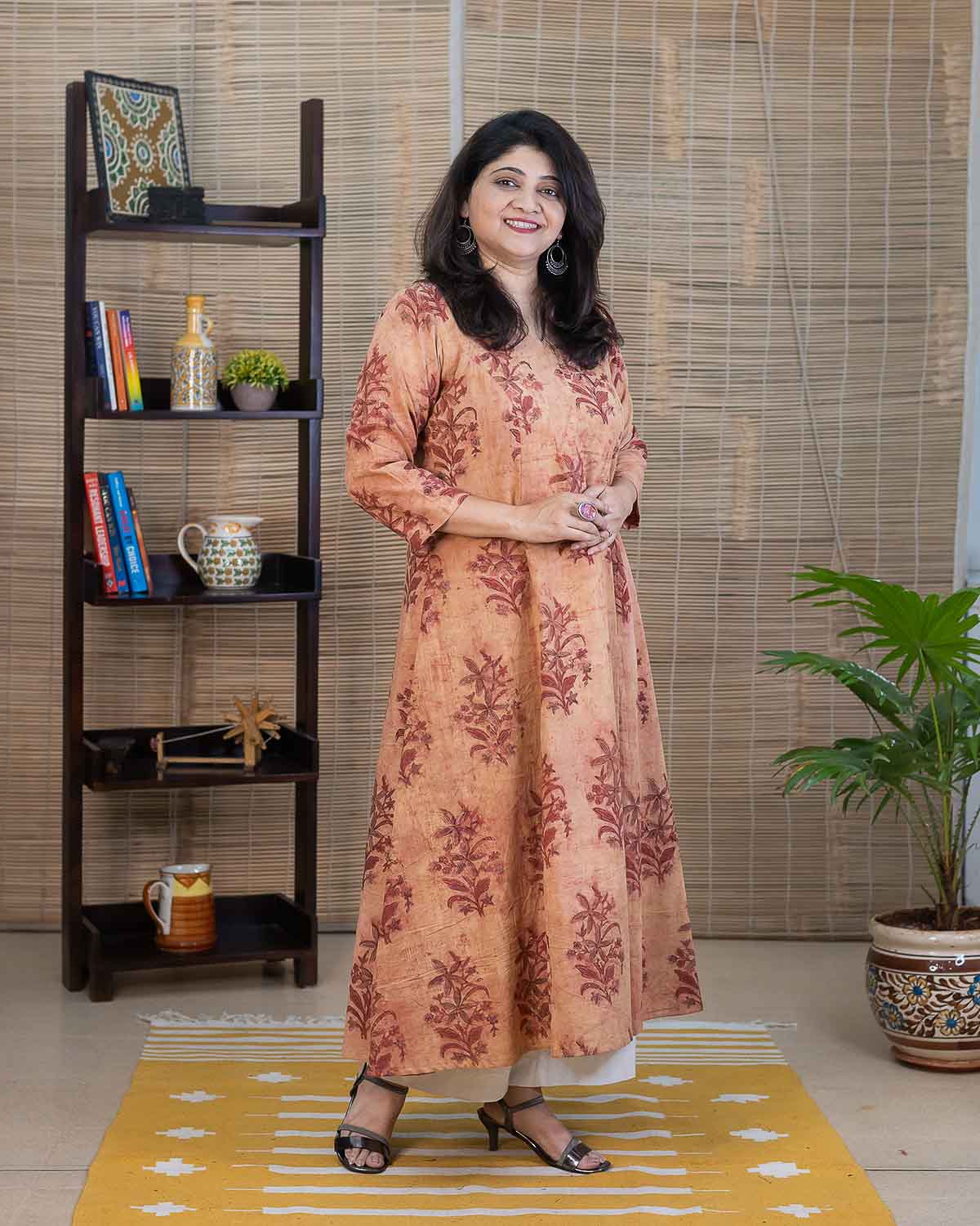 Pink/Peach Vanaspati Ajrakh dress with embroidery