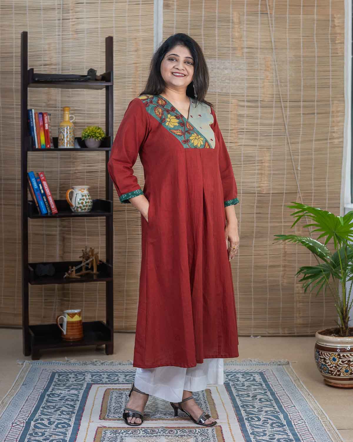 Exclusive Pen kalamkari Embroidered Cotton Slub Kurta