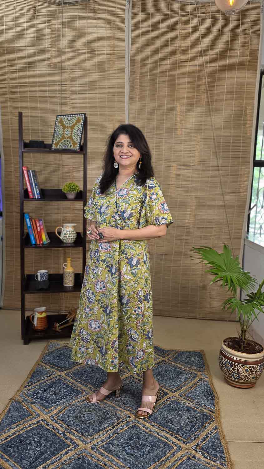 Floral Hand block printed Pure cotton slub Dress