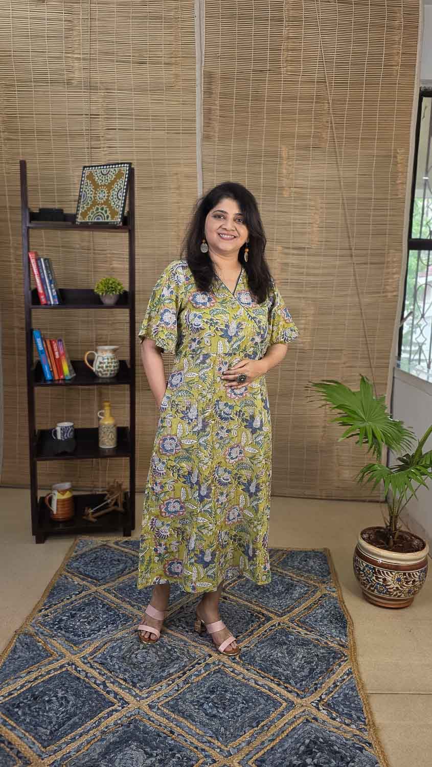 Floral Hand block printed Pure cotton slub Dress