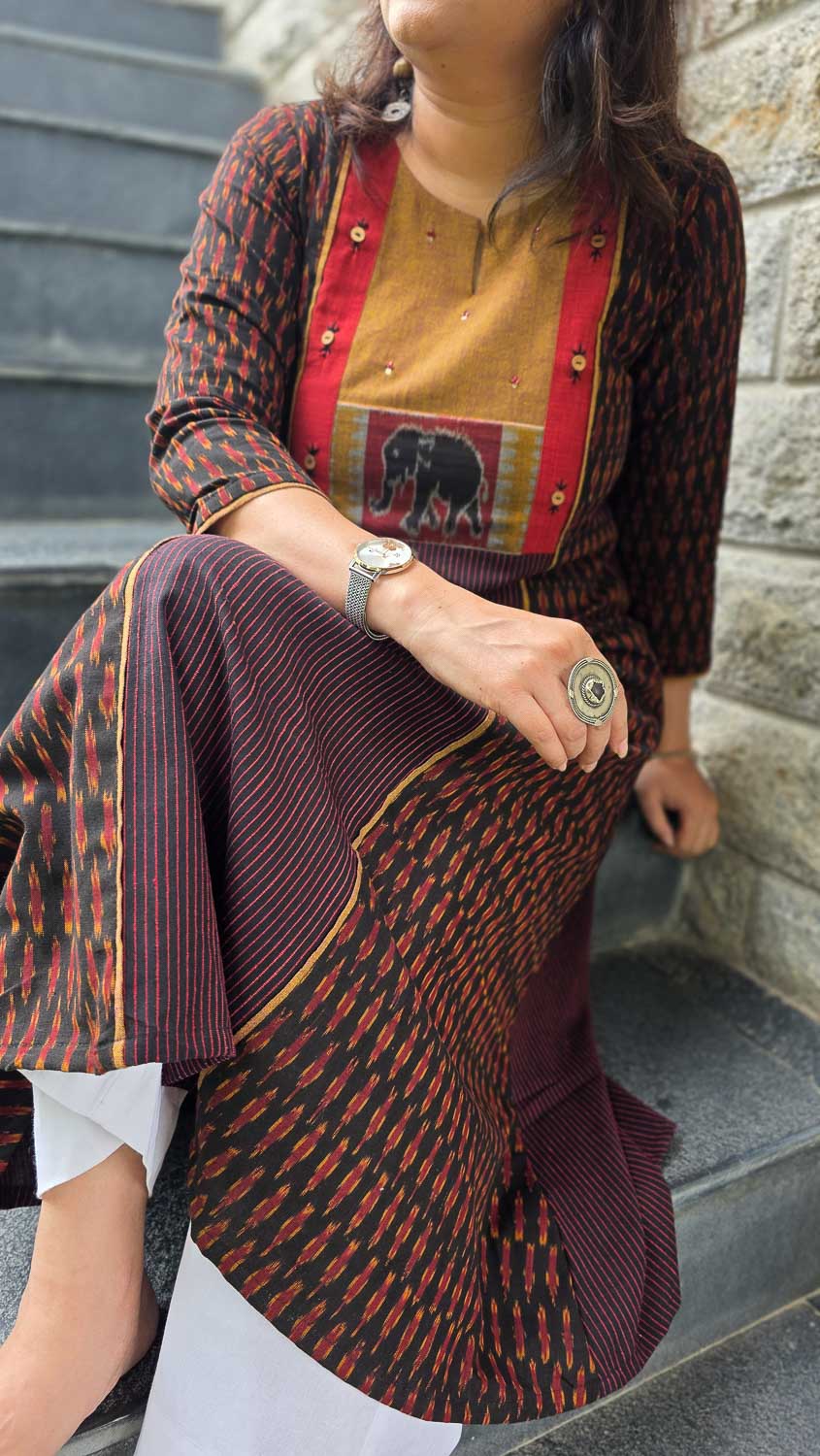 Hand woven Exclusive Ikkat Collage Dress