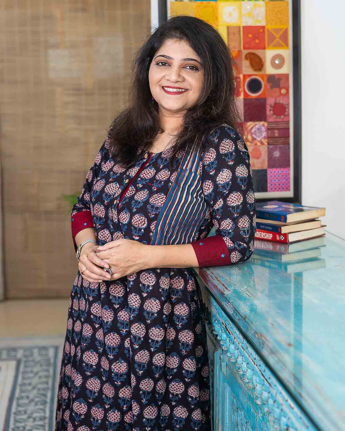 Black Indigo Maroon Jahota hand block printed Slub kurta