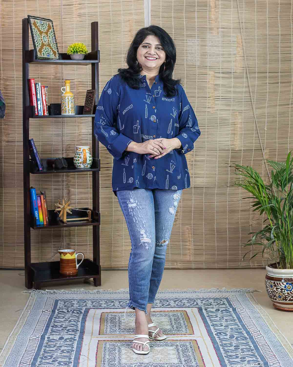 Indigo Cricket print women's shirt