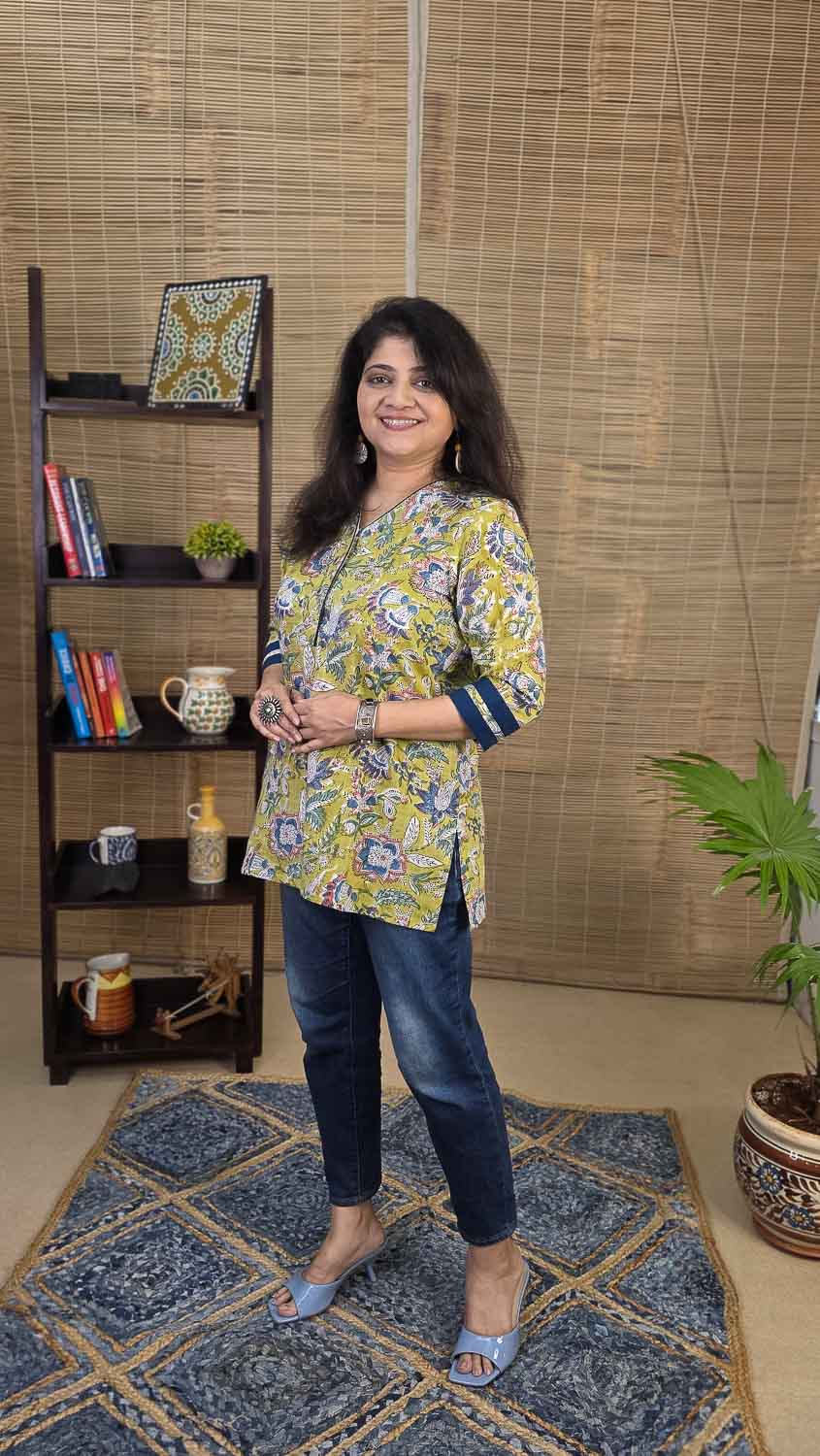 Hand block printed cotton slub Women's short kurta