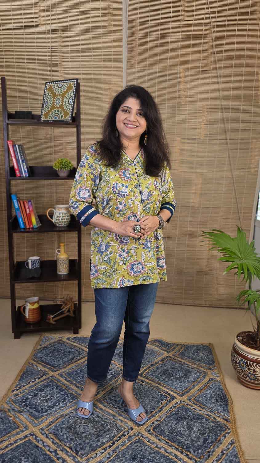 Hand block printed cotton slub Women's short kurta