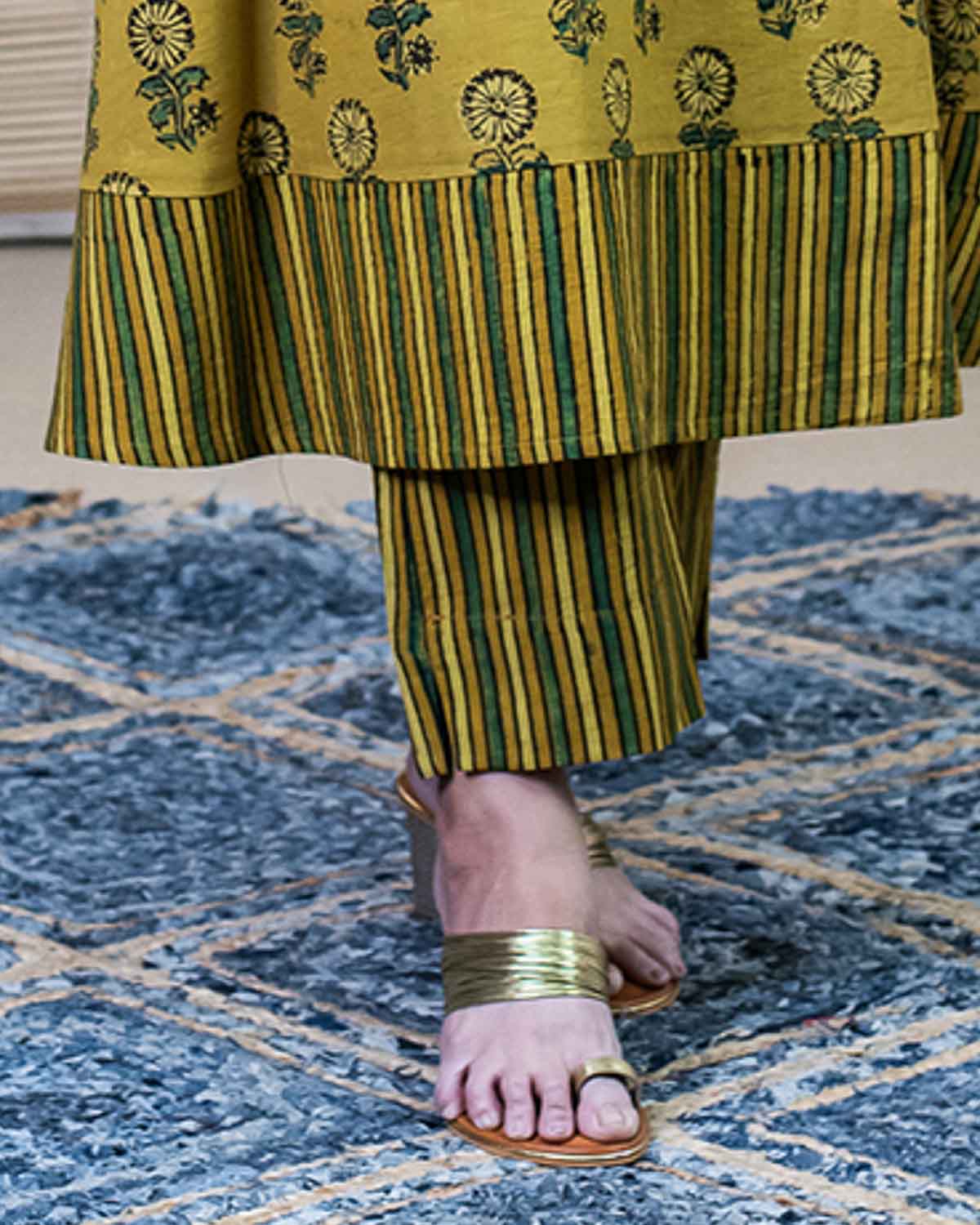 Yellow Striped Ajrakh cotton Trouser